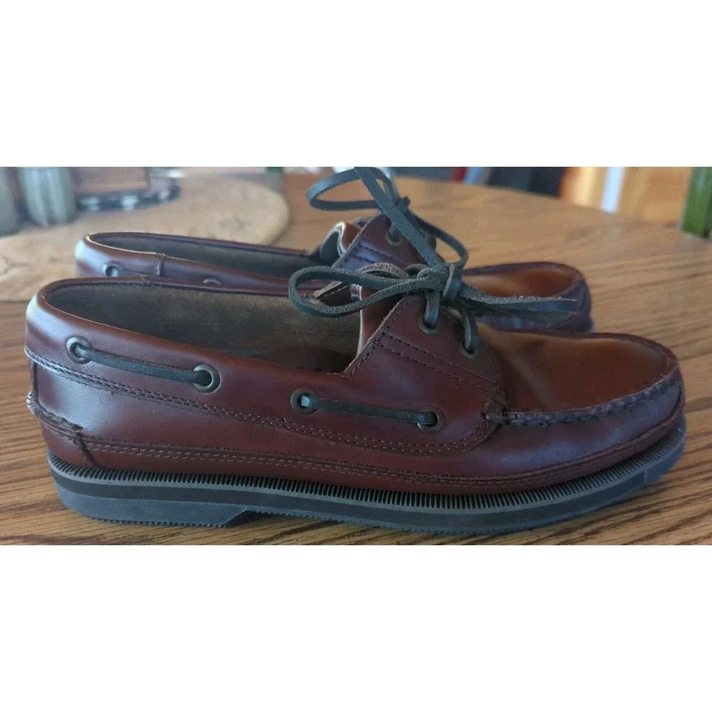 Men's Vintage Bass Moccasins Leather Brown Lace Up Casual Loafers 7‎ M Brazil